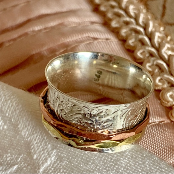 Sterling Silver Spinner Ring, Gold & Copper Bands - Picture 3 of 8